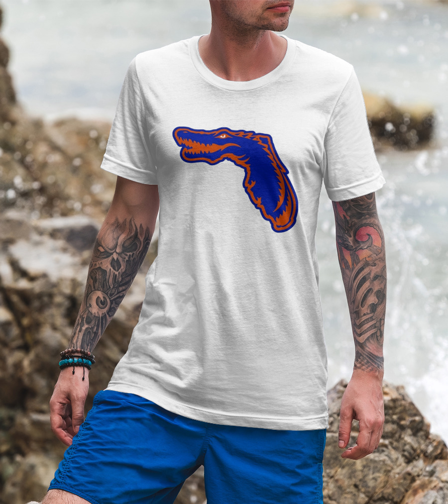 Florida Gators State Shape Blue Orange Gator Map T-Shirt