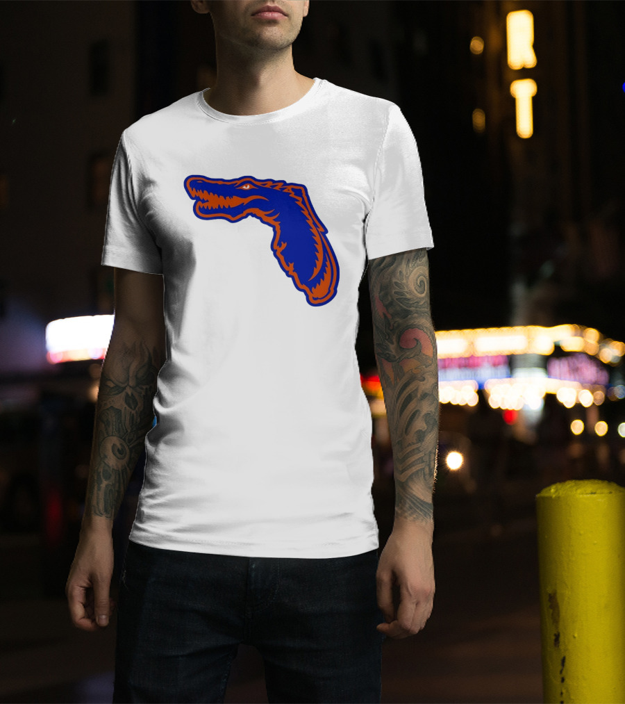 Florida Gators State Shape Blue Orange Gator Map T-Shirt