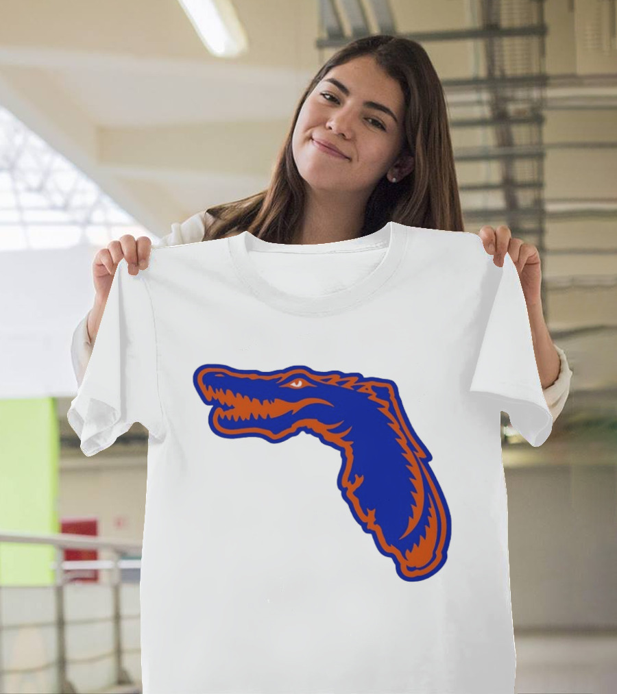 Florida Gators State Shape Blue Orange Gator Map T-Shirt
