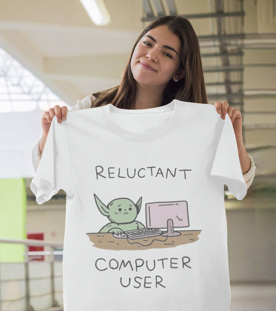 Reluctant Computer User Alien Creature At Desk T-Shirt