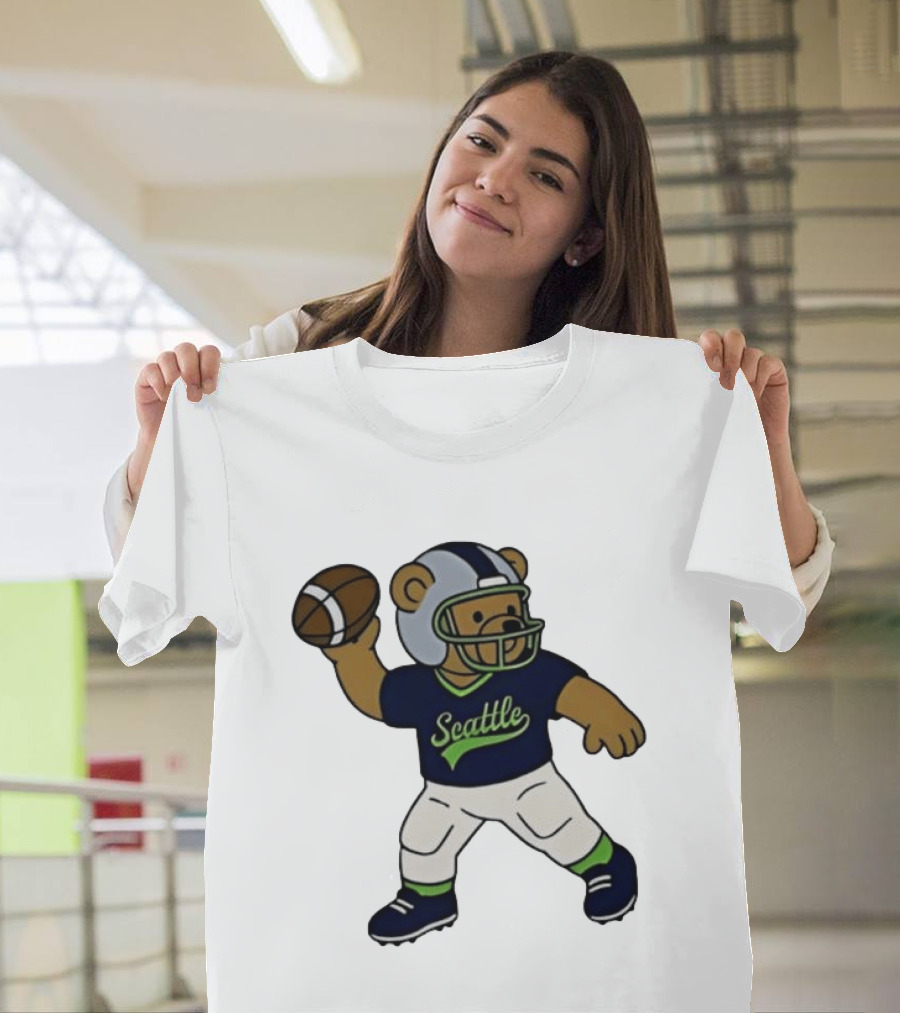 Teddy Bear Football Player Throwing Ball Seattle T-Shirt