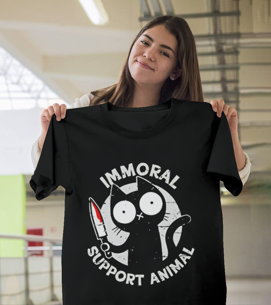 Immoral Support Animal Cat With Knife T-Shirt