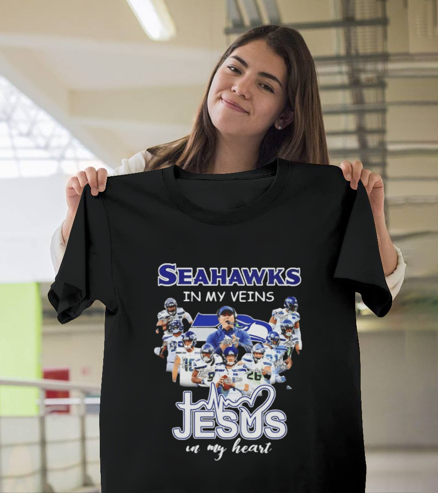 Seattle Seahawks In My Veins Jesus In My Heart Football Fans T-Shirt