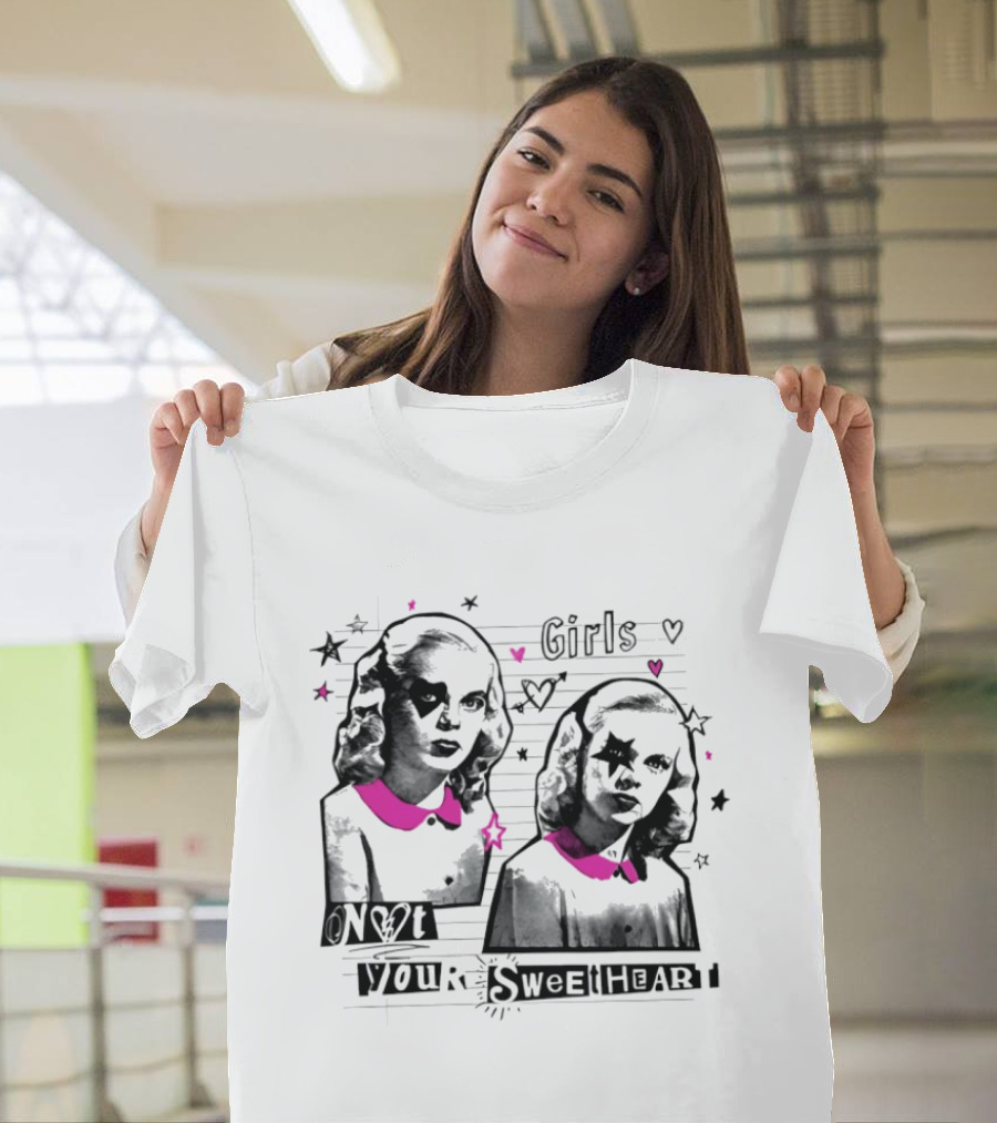 Girls Not Your Sweetheart Retro Pink Collar Twins T-Shirt