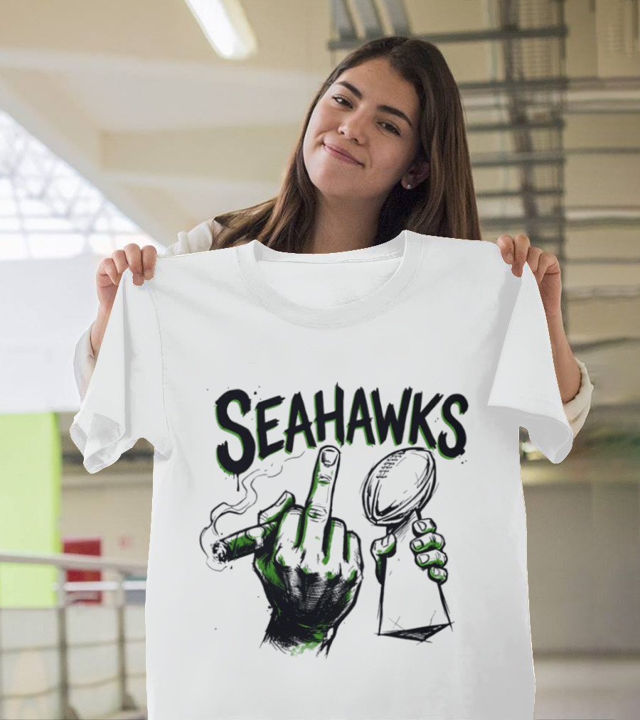 Seahawks Middle Finger Smoking Trophy 2025 T-Shirt