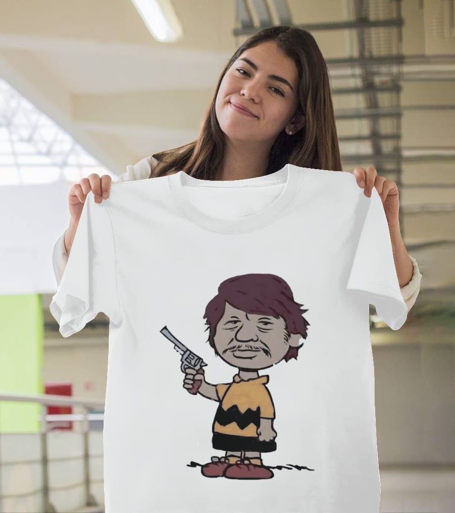 Charles Bronson Charlie Brown Mashup Character With Gun T-Shirt