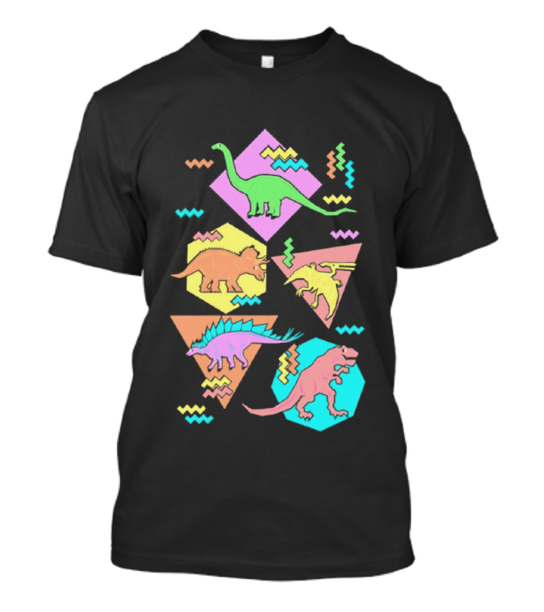 Brachiosaurus Triceratops Pterosauria Stegosaurus Tyrannosaurus Rex Cartoon Geometric T-Shirt