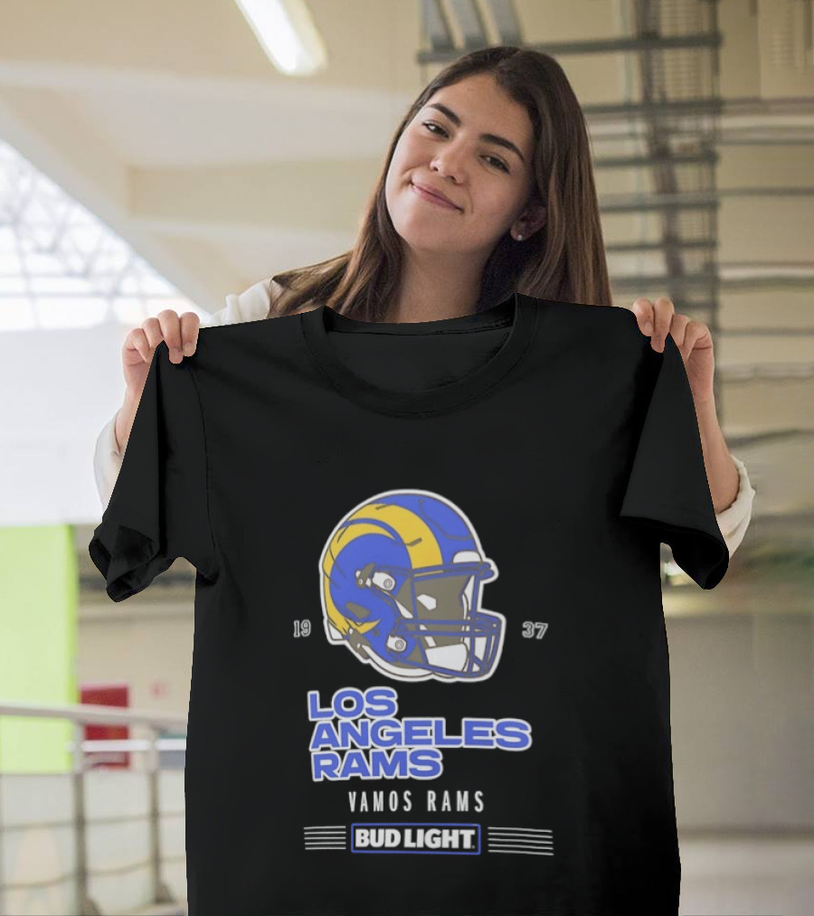 Los Angeles Rams Vamos Rams Bud Light 1937 Football Helmet T-Shirt
