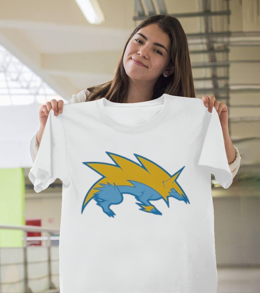 Blue Yellow Electric Wolf Lightning Creature T-Shirt