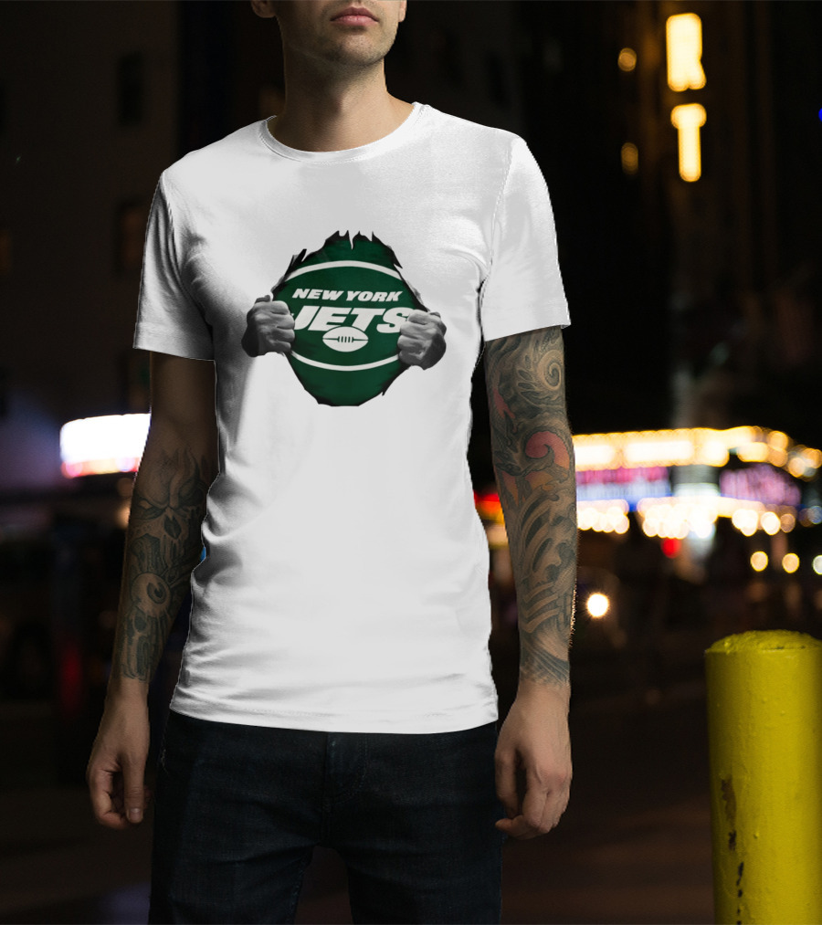 New York Jets Football Ripped Off Fist Reveal Fan Tearing T-Shirt