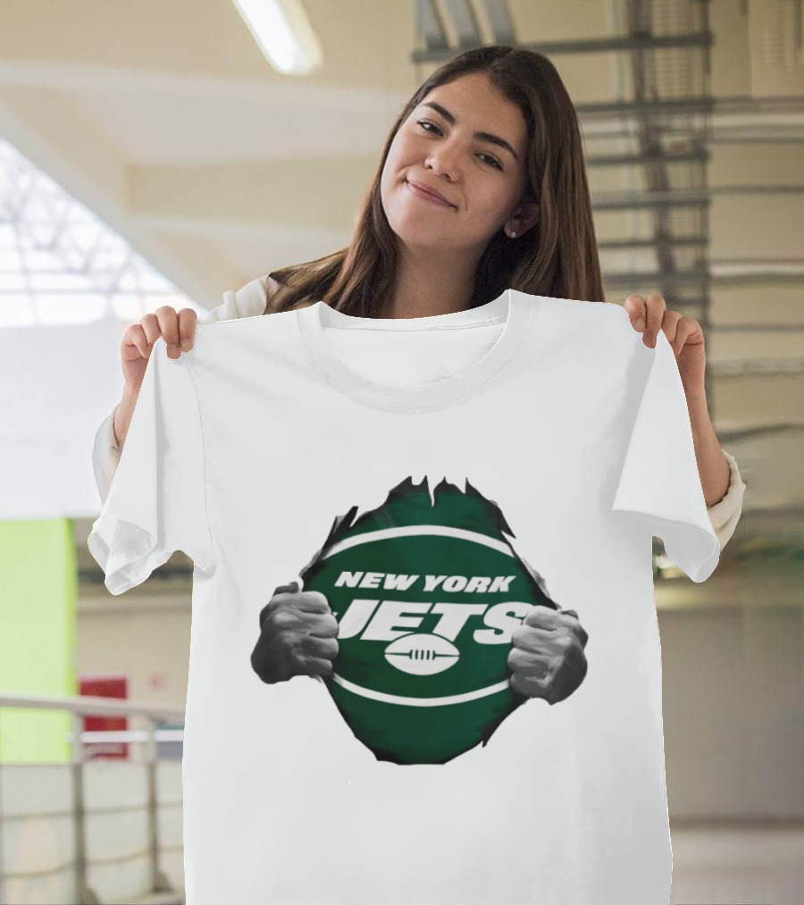 New York Jets Football Ripped Off Fist Reveal Fan Tearing T-Shirt