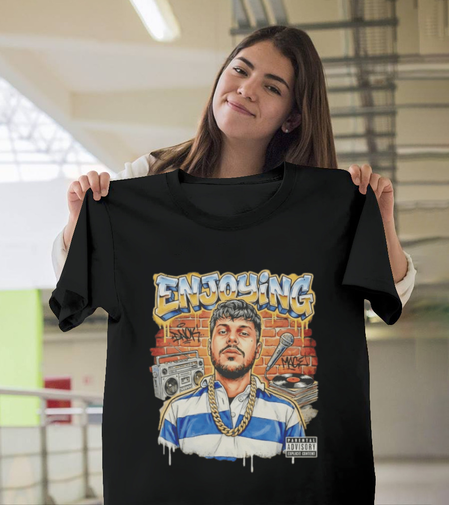 Enjoying Parental Advisory Explicit Content Hip Hop Street Art With Graffiti Brick Wall And Boombox T-Shirt