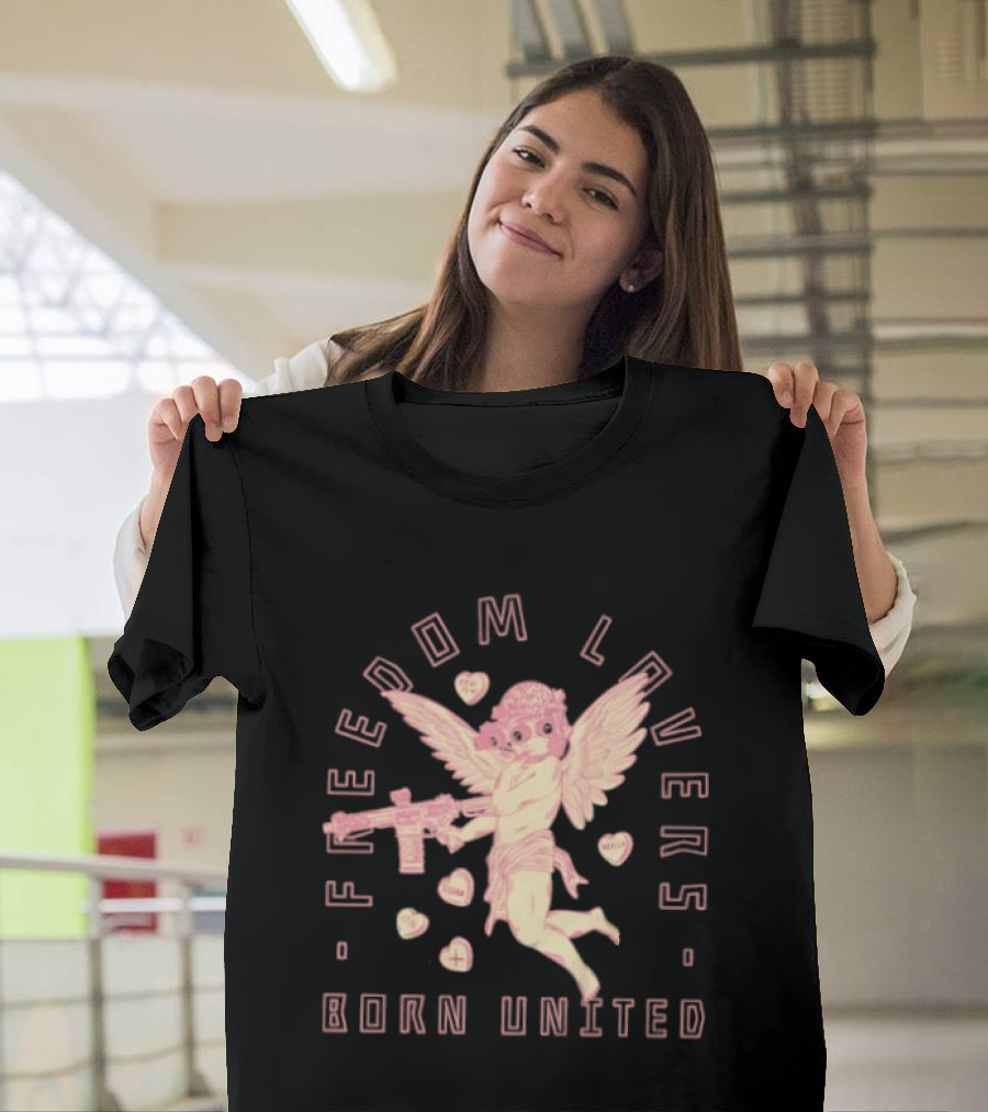 Freedom Lovers Born United Angel With Rifle And Hearts T-Shirt