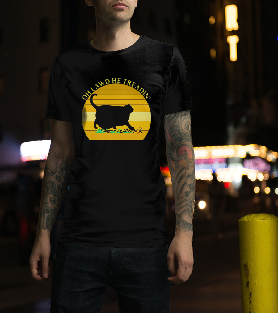 Oh Lawd He Treadin' Black Cat Vintage Retro Sunset T-Shirt