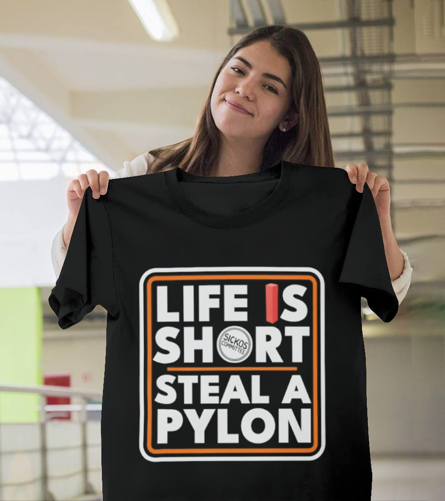 Life Is Short Steal A Pylon Football Humor Orange Block T-Shirt