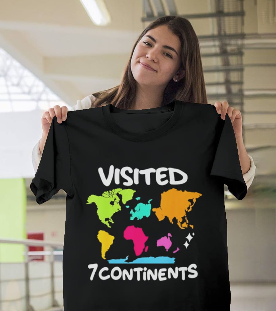 Visited 7 Continents Colorful World Map Travel T-Shirt