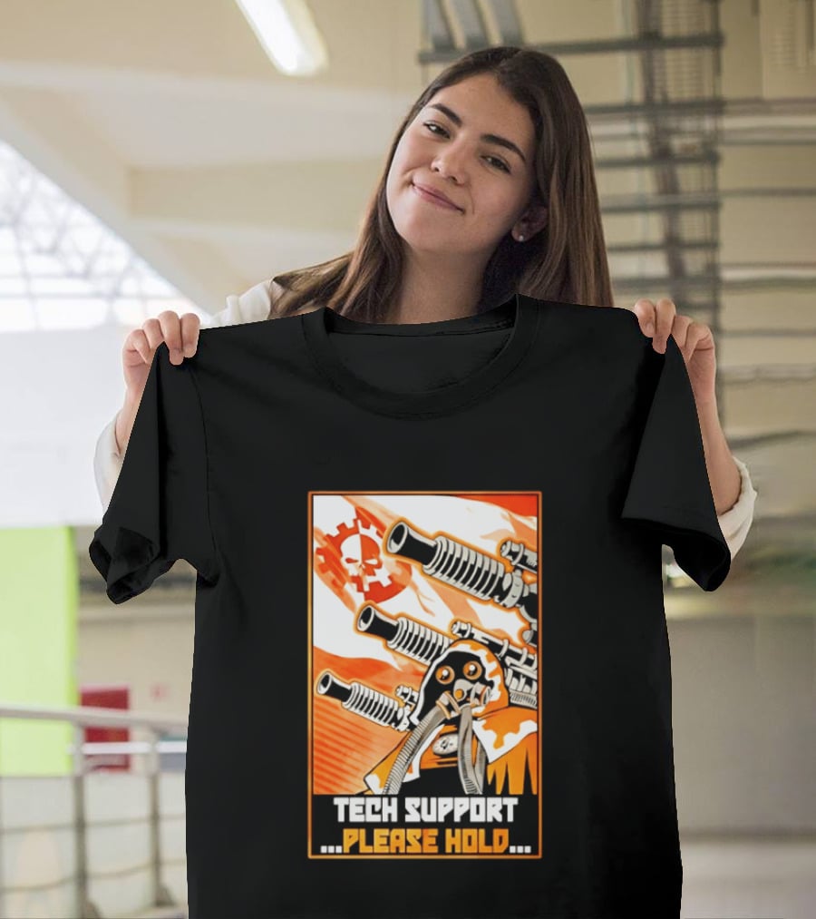 Tech Support Please Hold Skull And Crossbones With Retro Helmets And Cannons T-Shirt