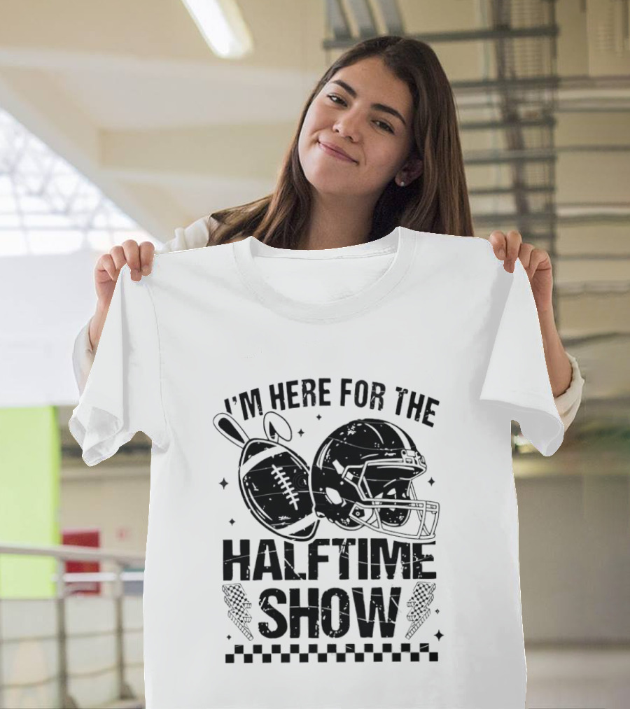 I'm Here For The Halftime Show Football Helmet Bunny Ears T-Shirt