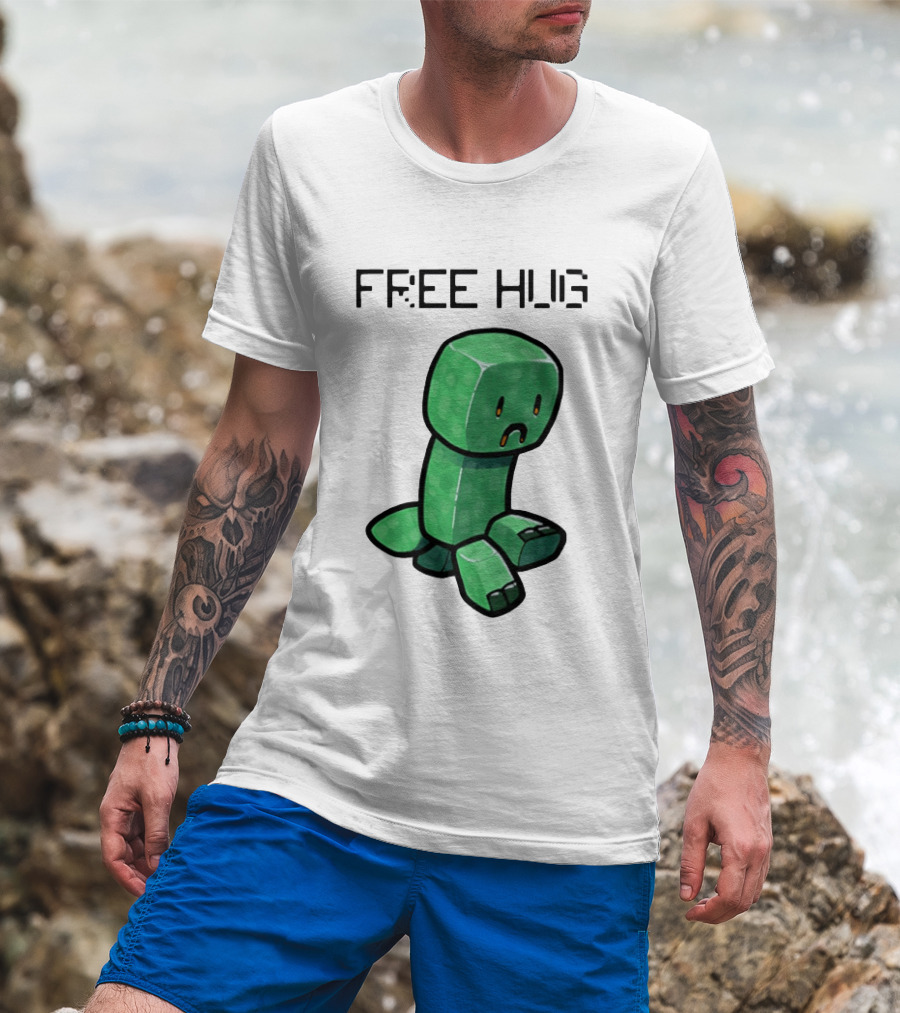 Sad Creeper Free Hug Pixel Art Fandom Humor T-Shirt