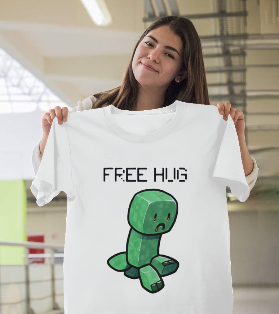 Sad Creeper Free Hug Pixel Art Fandom Humor T-Shirt