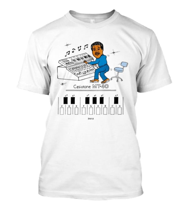Casiotone MT 40 Vintage Cartoon Musician With Keyboard Notes And Rhythm T-Shirt