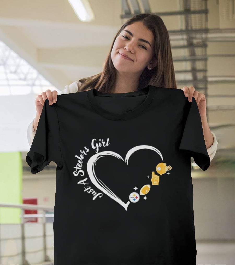 Just A Steelers Girl Heart With Football And Helmet T-Shirt