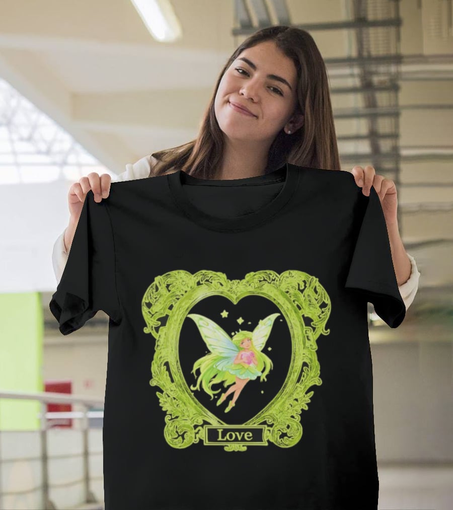 Love Angel Fairy In Ornate Heart Frame T-Shirt