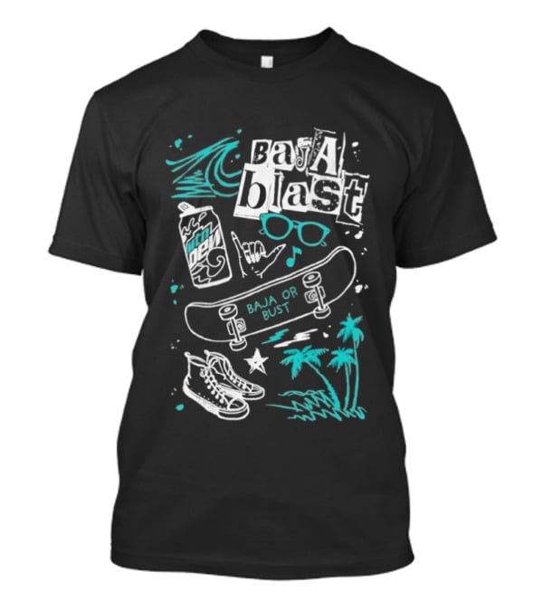 Mountain Dew Baja Blast Skateboard Surf Vibes Ocean Palms Adventure T-Shirt