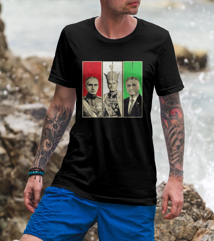 Pahlavi Dynasty Generations Reza Shah Mohammad Reza Iran Flag T-Shirt
