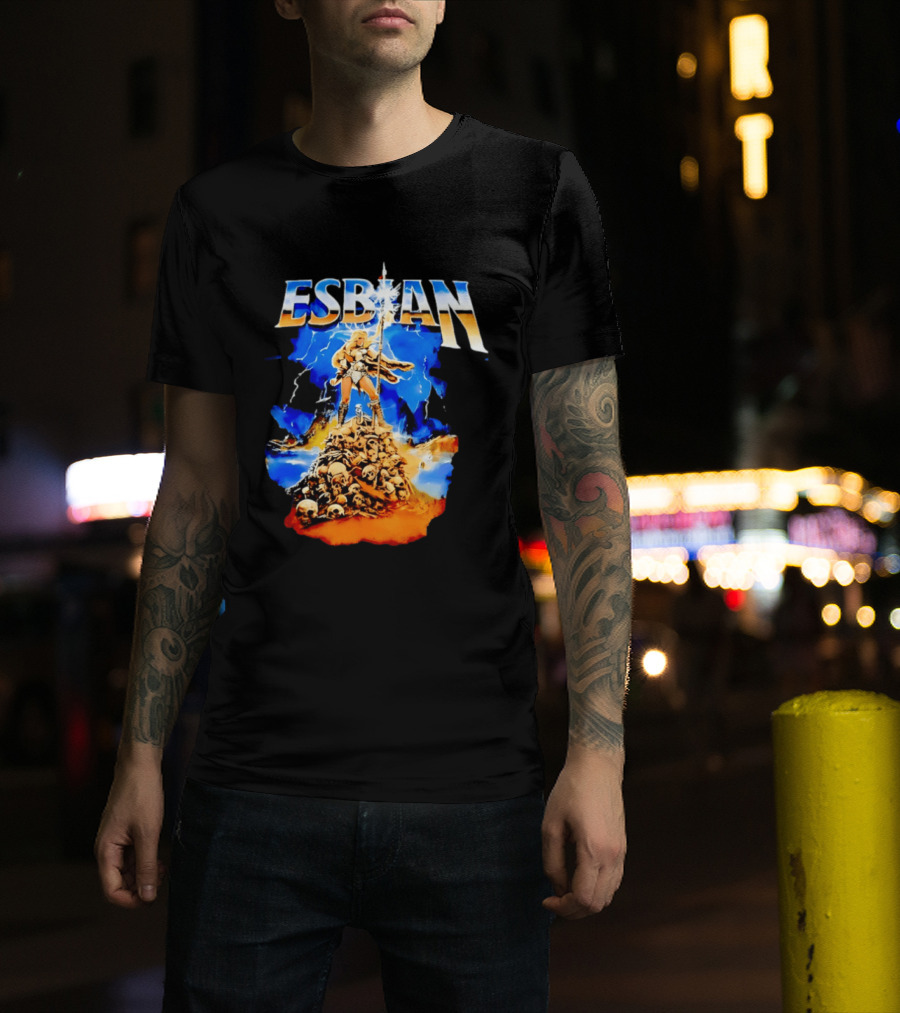 Lesbian Fantasy Lightning Warrior Epic Skull Mountain T-Shirt