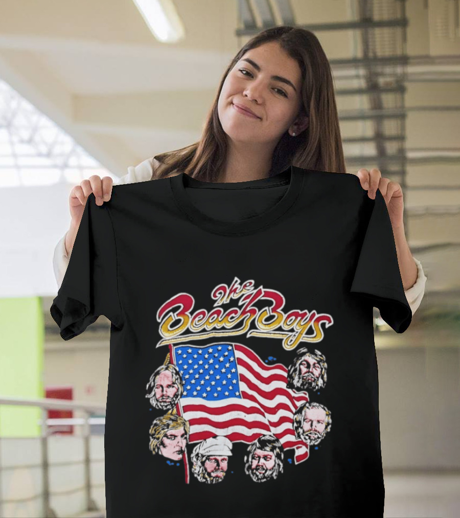 The Beach Boys USA Flag Vintage Style With Band Member Portraits T-Shirt