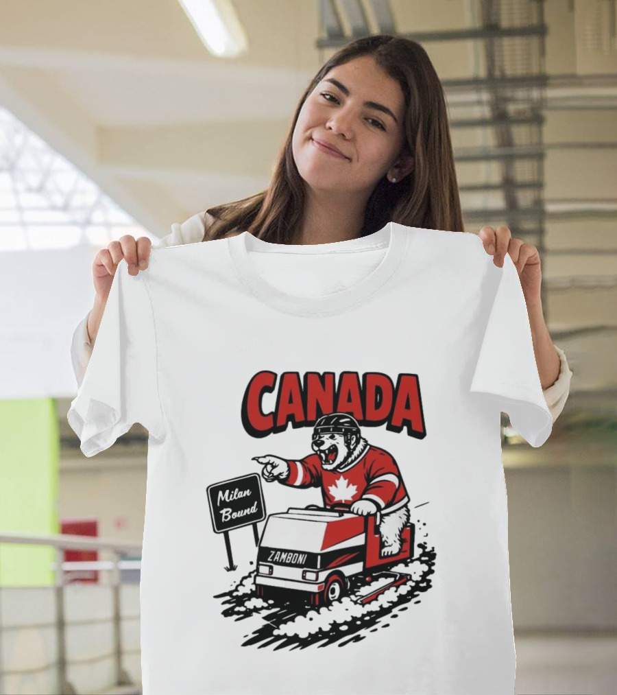 Canada Hockey Polar Bear Zamboni Milan Bound Winter Sports T-Shirt