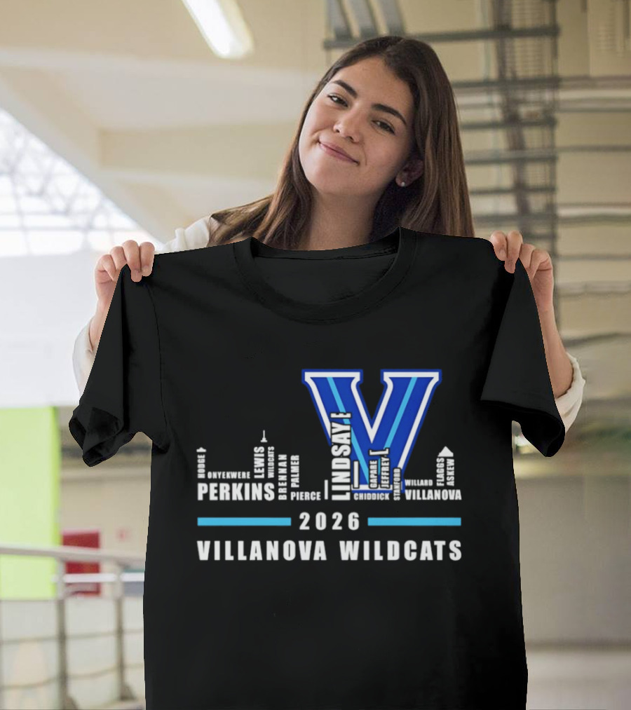 2026 Villanova Wildcats V With City Skyline And Player Names T-Shirt