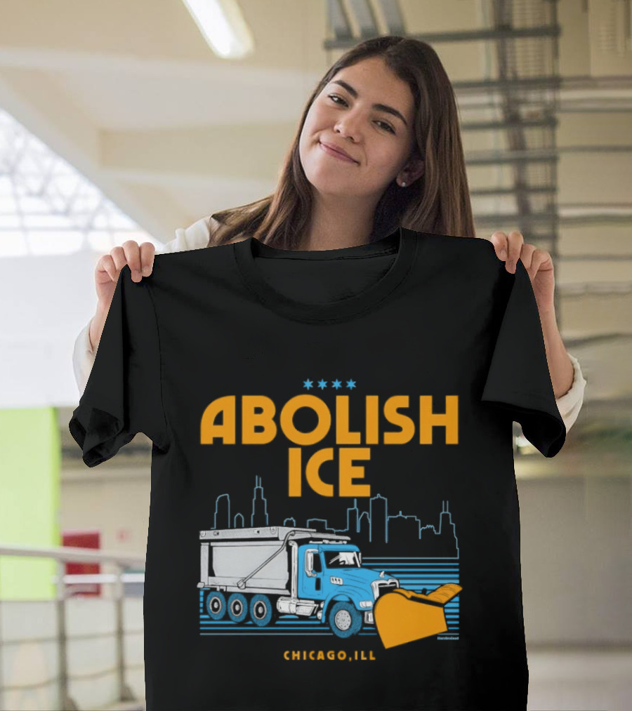 Abolish Ice Chicago ILL Snowplow Benefit Truck Skyline T-Shirt