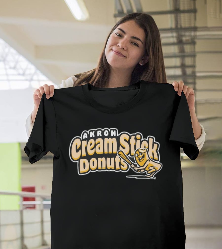 Akron Cream Stick Donuts Baseball Batter Cartoon T-Shirt
