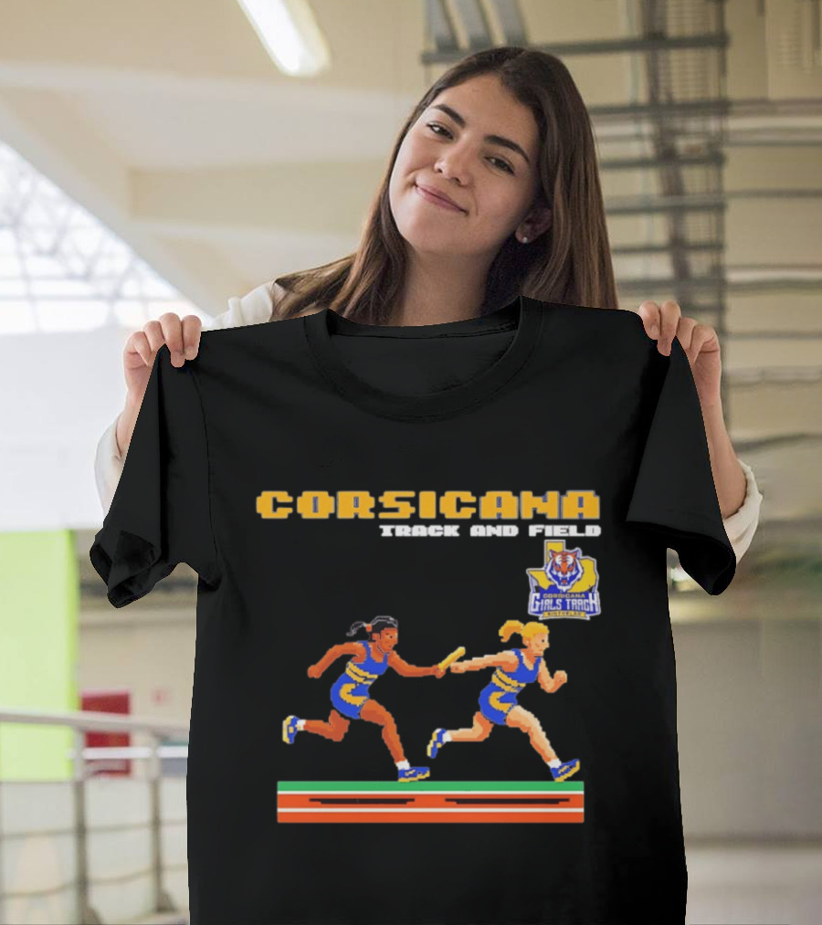 Corsicana Track And Field Pixel Art Girls Track Team Relay Baton T-Shirt