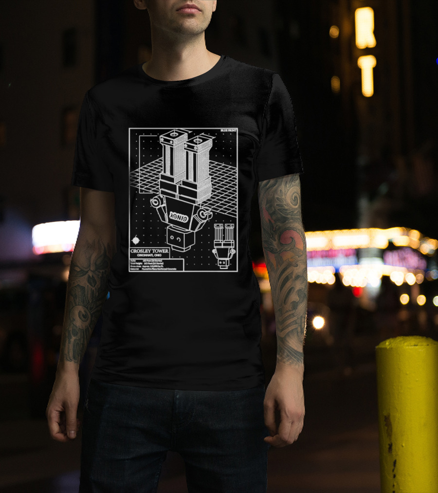 Crosley Tower Blueprint Cincinnati Ohio Robot Schematic T-Shirt