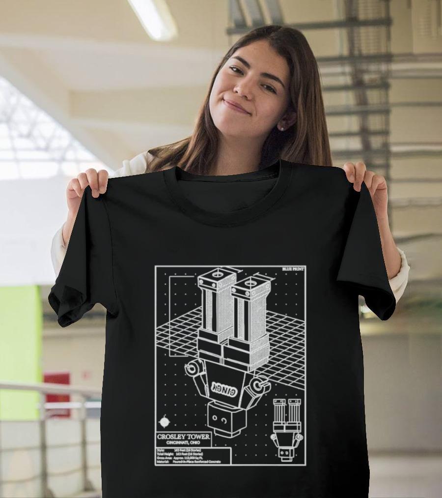 Crosley Tower Blueprint Cincinnati Ohio Robot Schematic T-Shirt