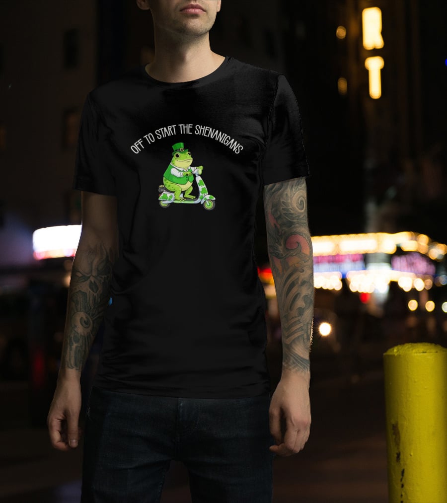Off To Start The Shenanigans Frog Scooter St. Patrick's Day T-Shirt