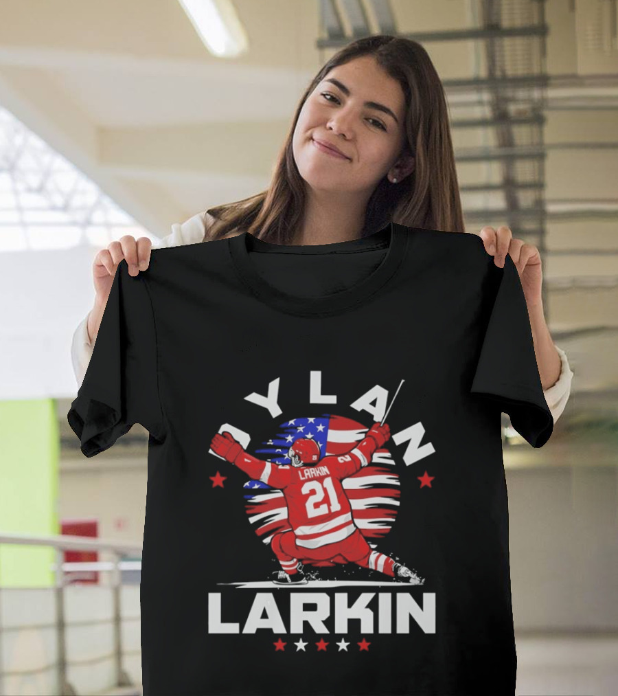 Dylan Larkin 21 USA Flag Celebration Detroit Hockey T-Shirt