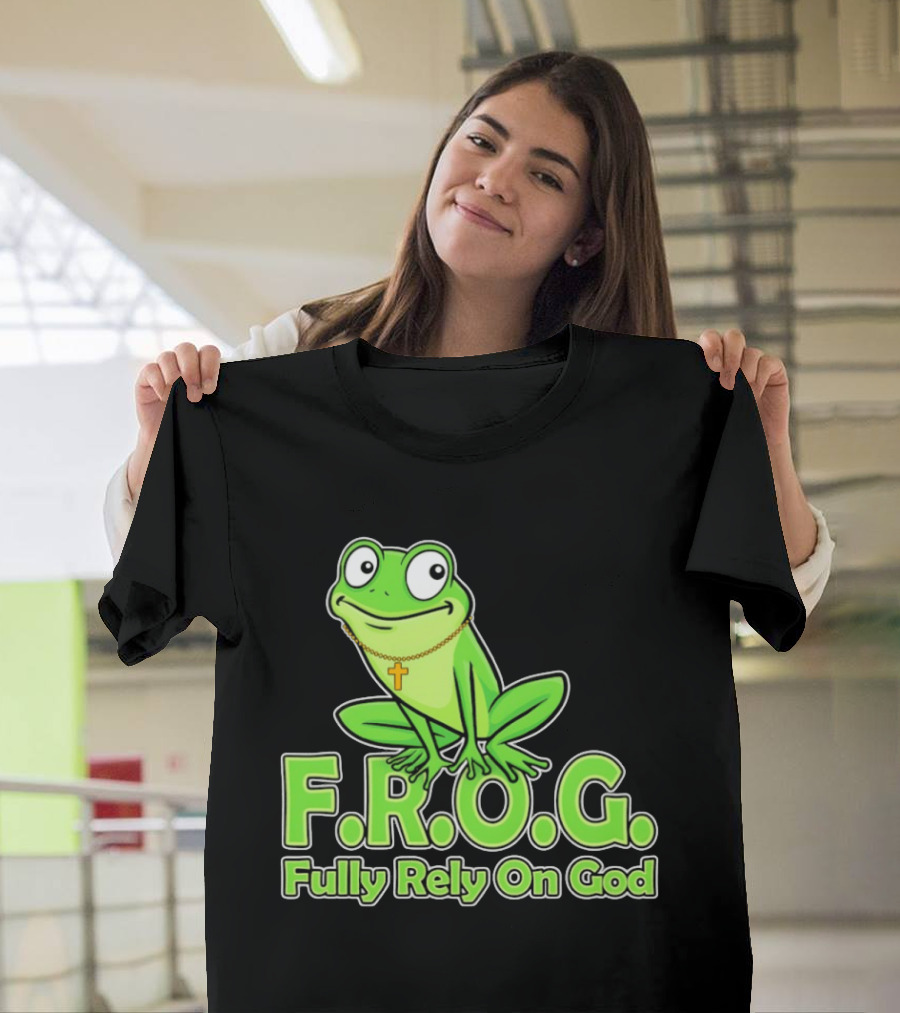 F.R.O.G. Fully Rely On God Frog With Cross Necklace T-Shirt