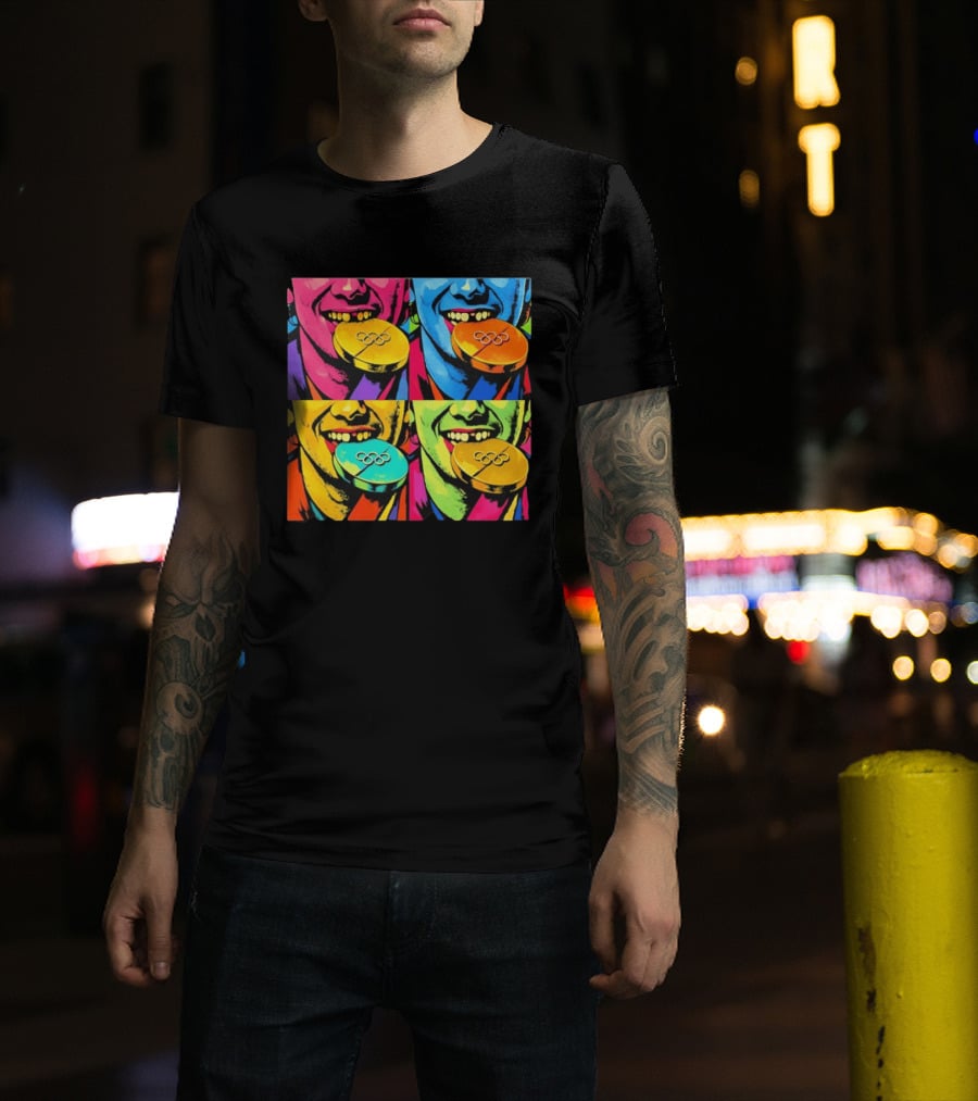 Jack Hughes Golden Goal Pop Art Olympic Medal T-Shirt