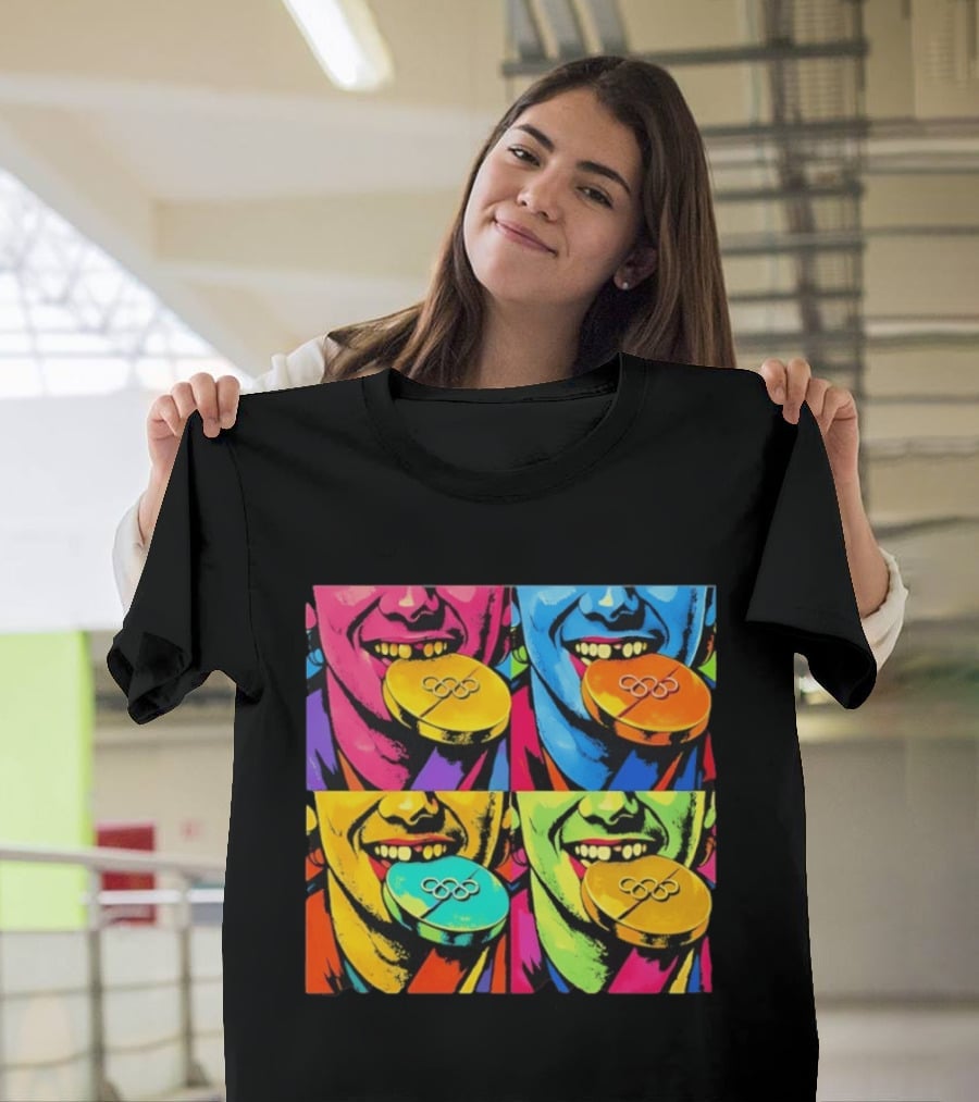 Jack Hughes Golden Goal Pop Art Olympic Medal T-Shirt