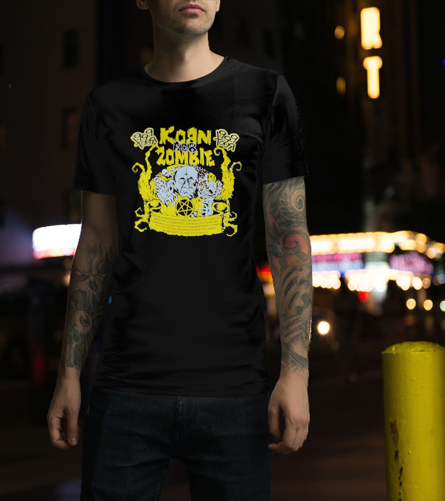 Korn Rob Zombie Tour 1999 Skull And Star Pentagram T-Shirt