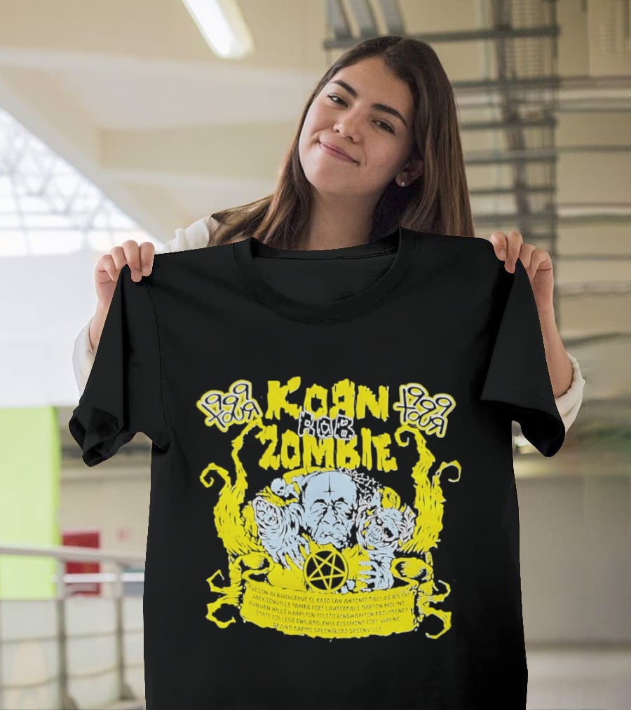 Korn Rob Zombie Tour 1999 Skull And Star Pentagram T-Shirt
