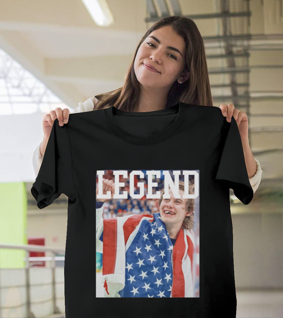 Men's Hockey USA Jack Hughes Legend American Flag Victory Celebration T-Shirt