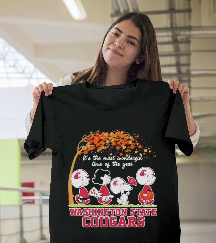 Peanuts It's The Most Wonderful Time Washington State Cougars Charlie Brown Snoopy Woodstock T-Shirt