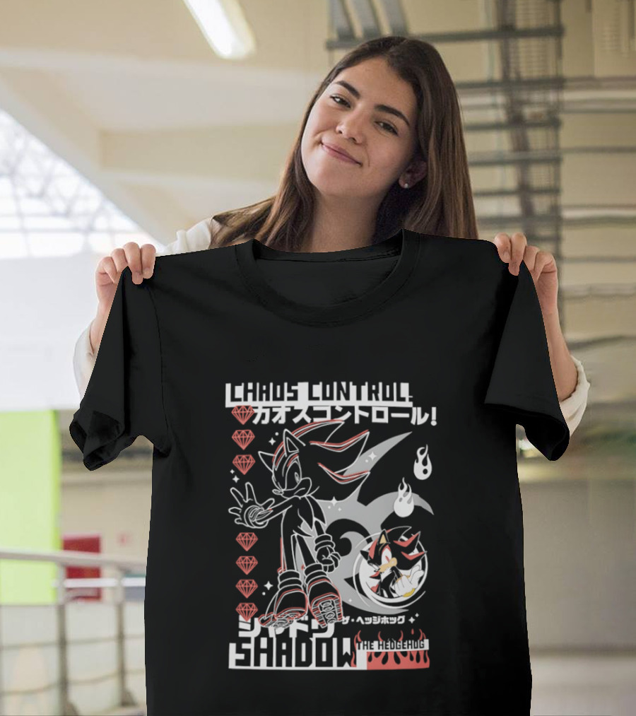 Chaos Control Shadow Soni The Hedgehog Japanese Text Emeralds T-Shirt