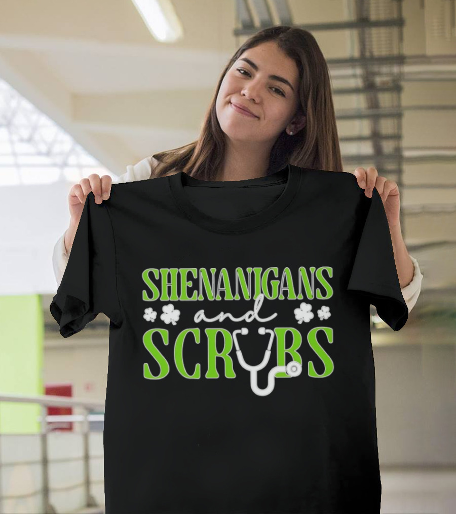 Shenanigans And Scrubs Stethoscope St Patrick's Nurse T-Shirt