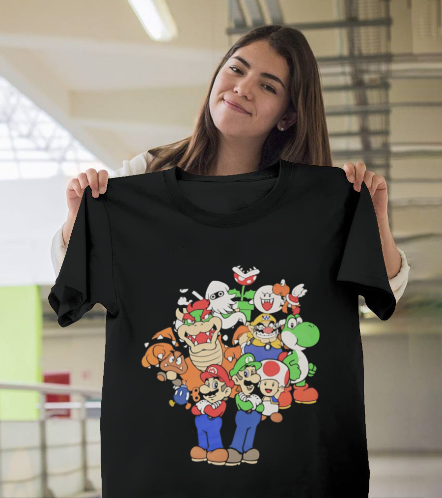 Super Mario Brothers Characters Bowser Yoshi Luigi Toad Wario Bowser Jr. Retro Gaming T-Shirt